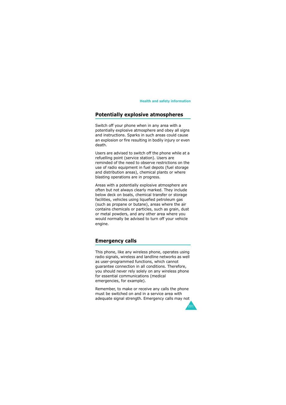 Potentially explosive atmospheres, Emergency calls | Samsung GH68-06534A User Manual | Page 202 / 215