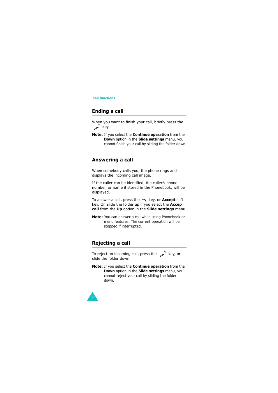 Ending a call, Answering a call, Rejecting a call | Samsung GH68-06534A User Manual | Page 31 / 215