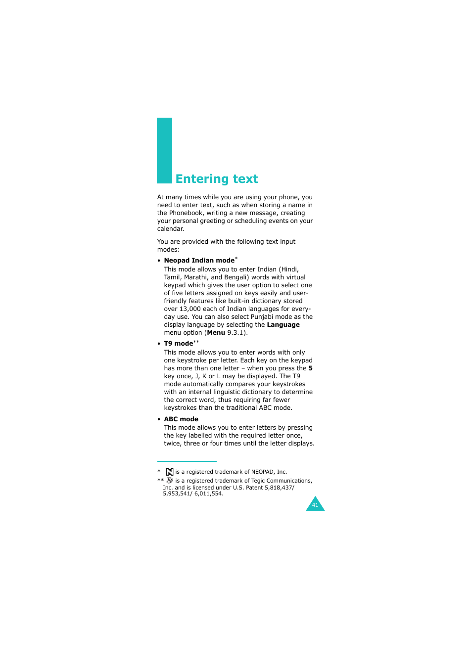 Entering text | Samsung GH68-06534A User Manual | Page 42 / 215