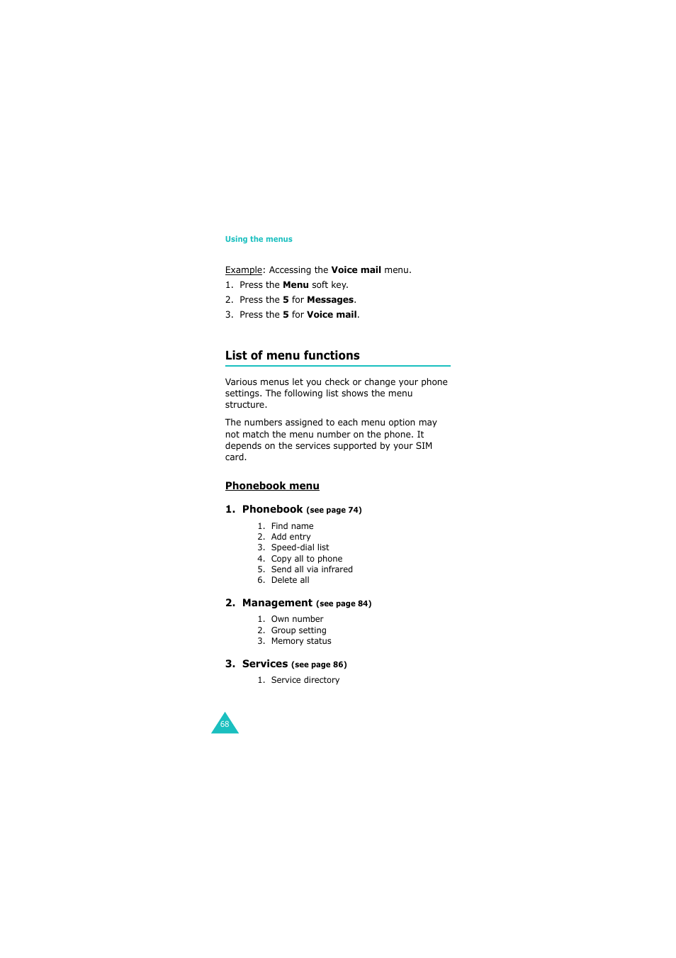 List of menu functions | Samsung GH68-06534A User Manual | Page 69 / 215