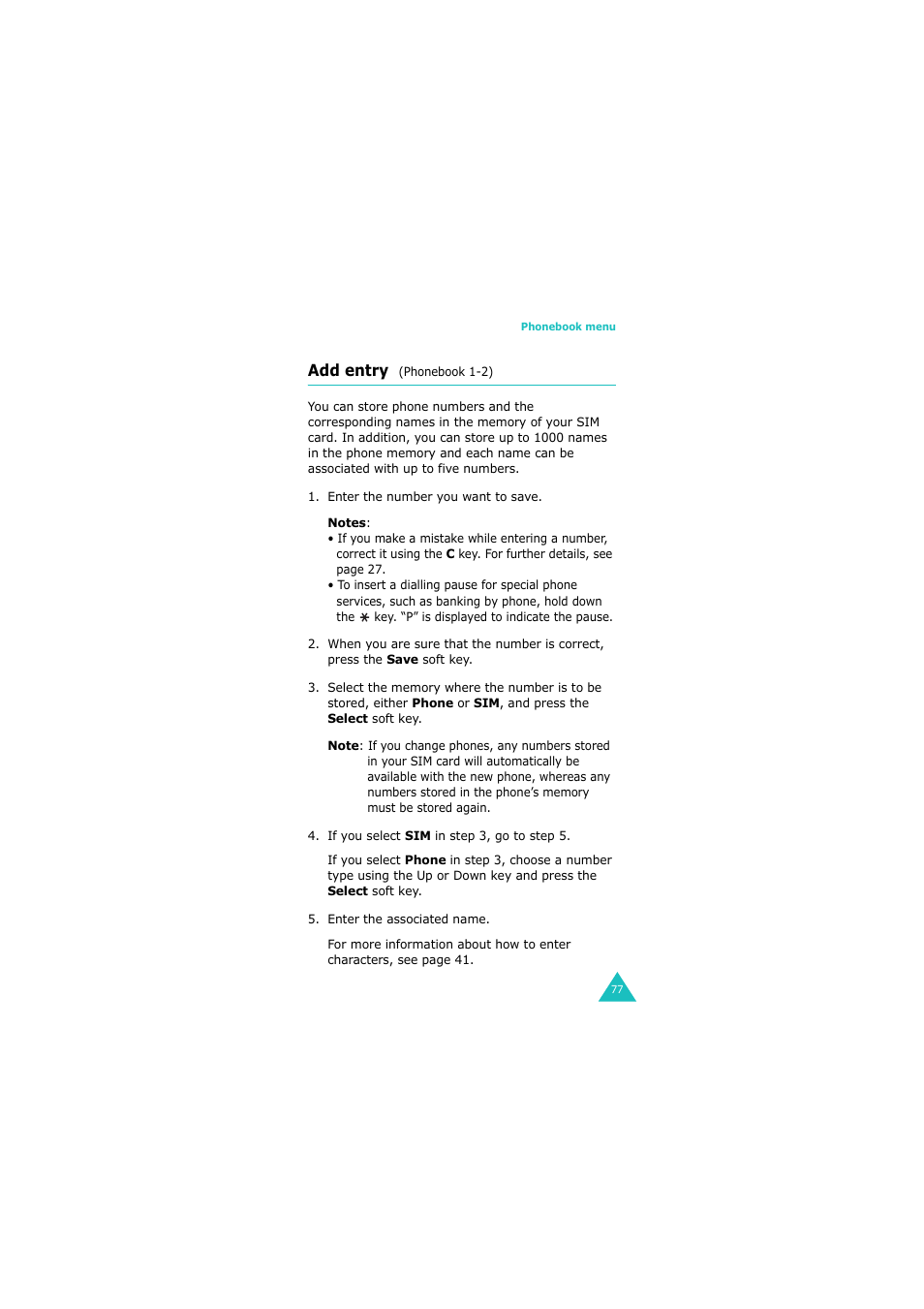 Add entry (phonebook 1-2), Add entry | Samsung GH68-06534A User Manual | Page 78 / 215