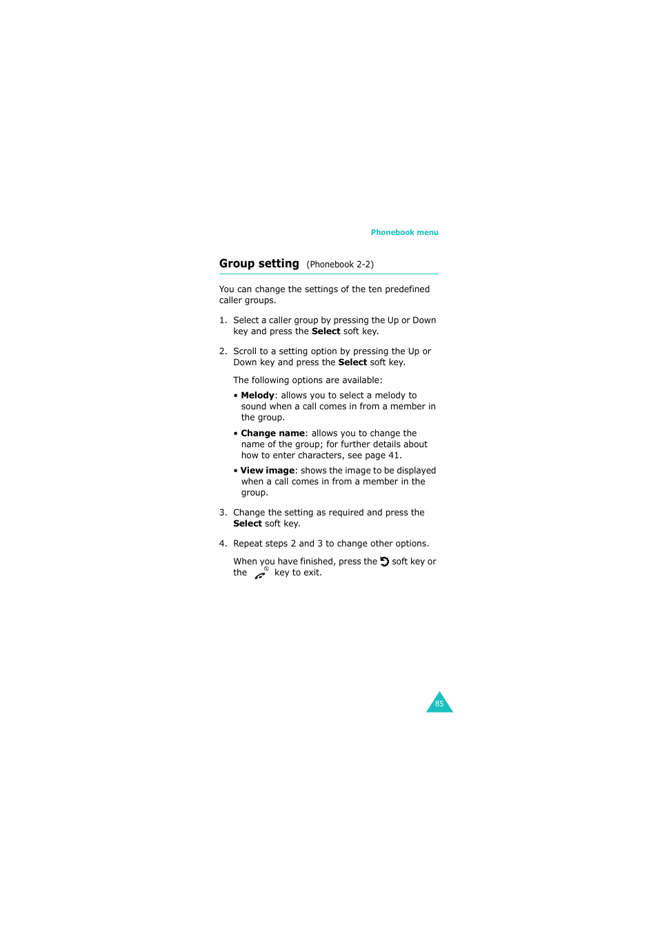 Group setting (phonebook 2-2), Group setting | Samsung GH68-06534A User Manual | Page 86 / 215
