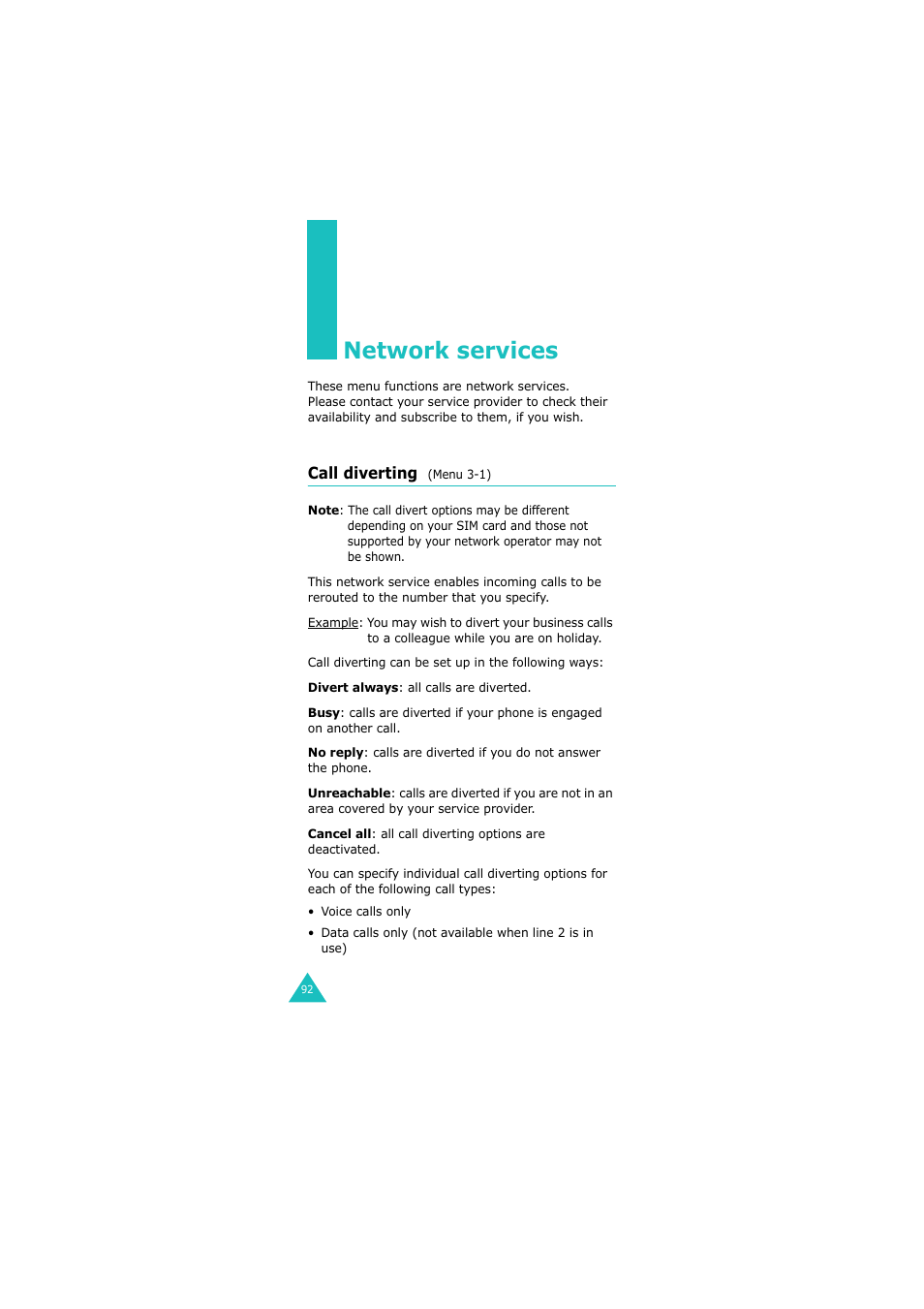 Network services, Call diverting (menu 3-1) | Samsung GH68-06534A User Manual | Page 93 / 215