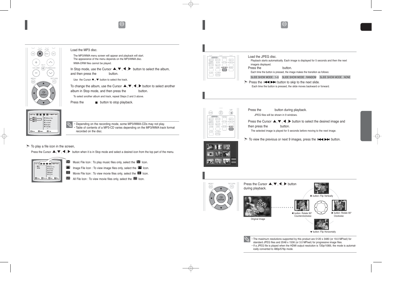 Mp3/wma-cd playback, Jpeg file playback | Samsung HT-TX250  EN User Manual | Page 15 / 35