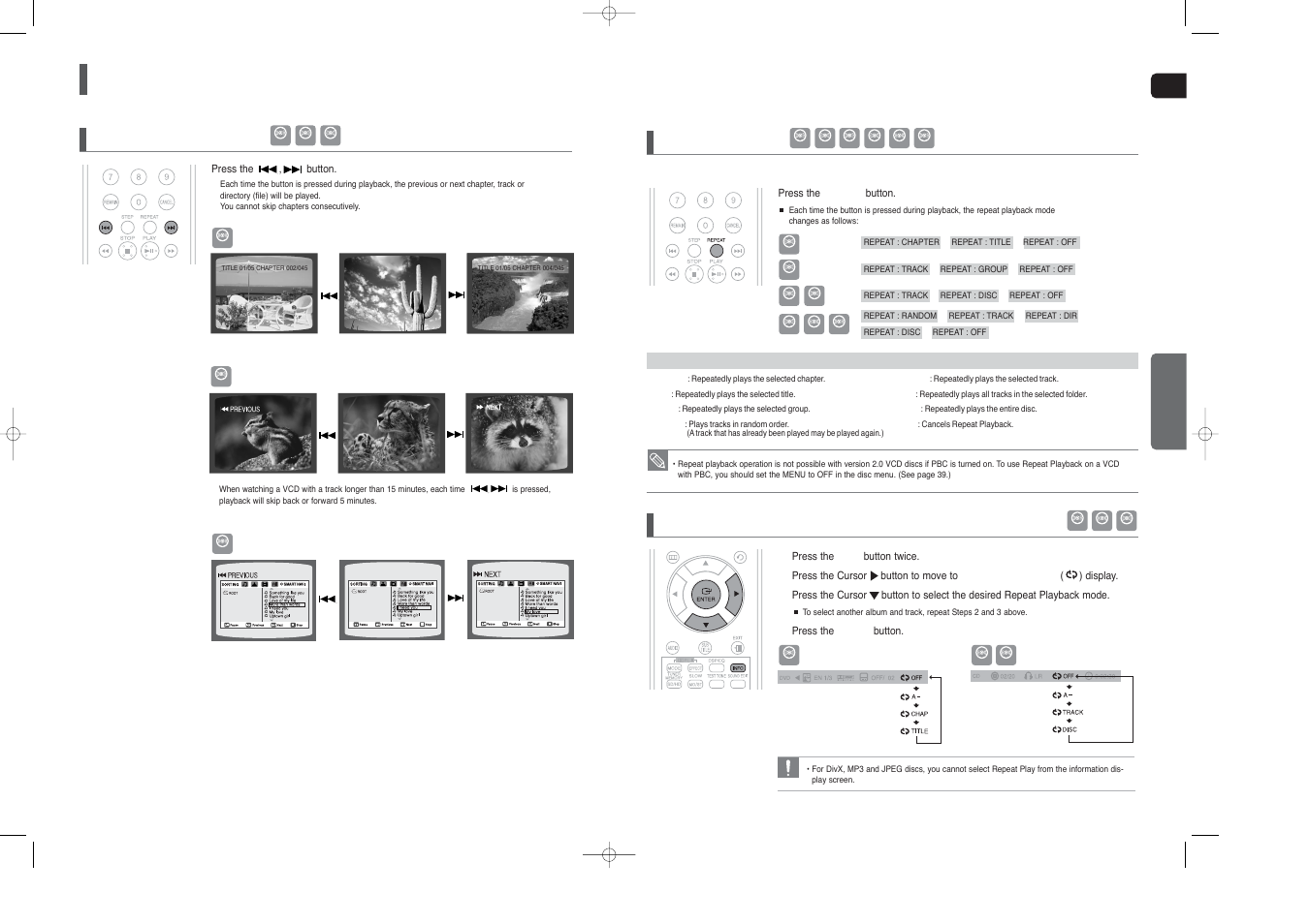 Using the playback function, Con’t), Skipping scenes/songs | Repeat playback, Eng opera tion | Samsung HT-TX250  EN User Manual | Page 18 / 35