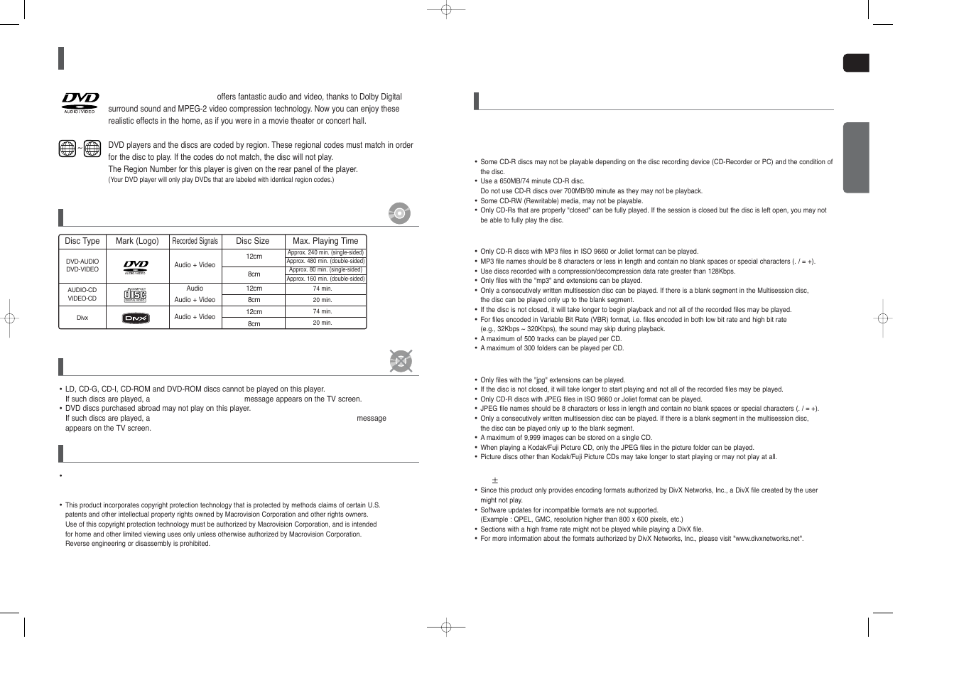 Notes on discs | Samsung HT-TX250  EN User Manual | Page 4 / 35