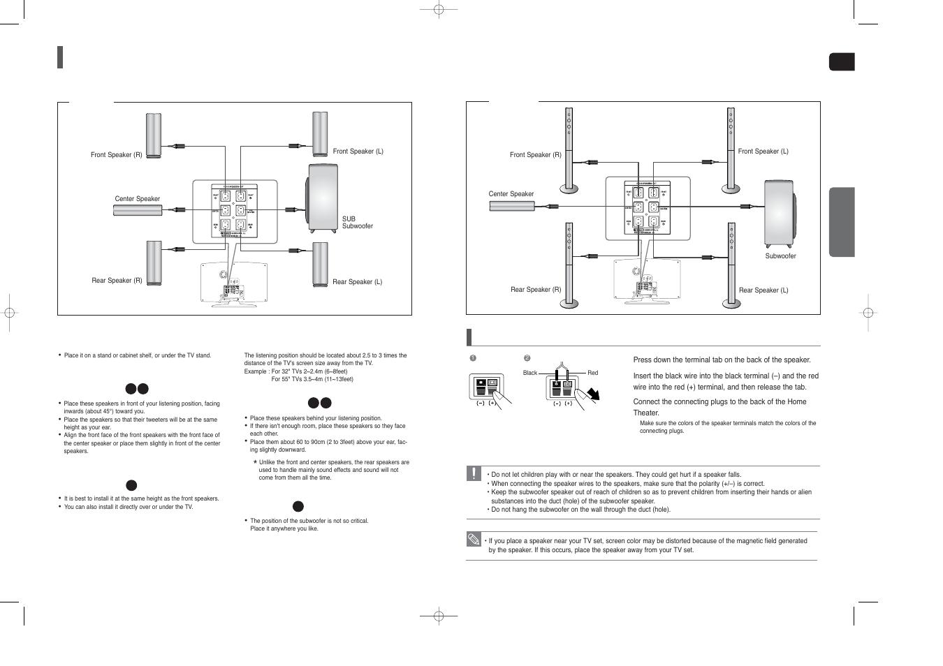 Connecting the speakers | Samsung HT-TX250  EN User Manual | Page 7 / 35