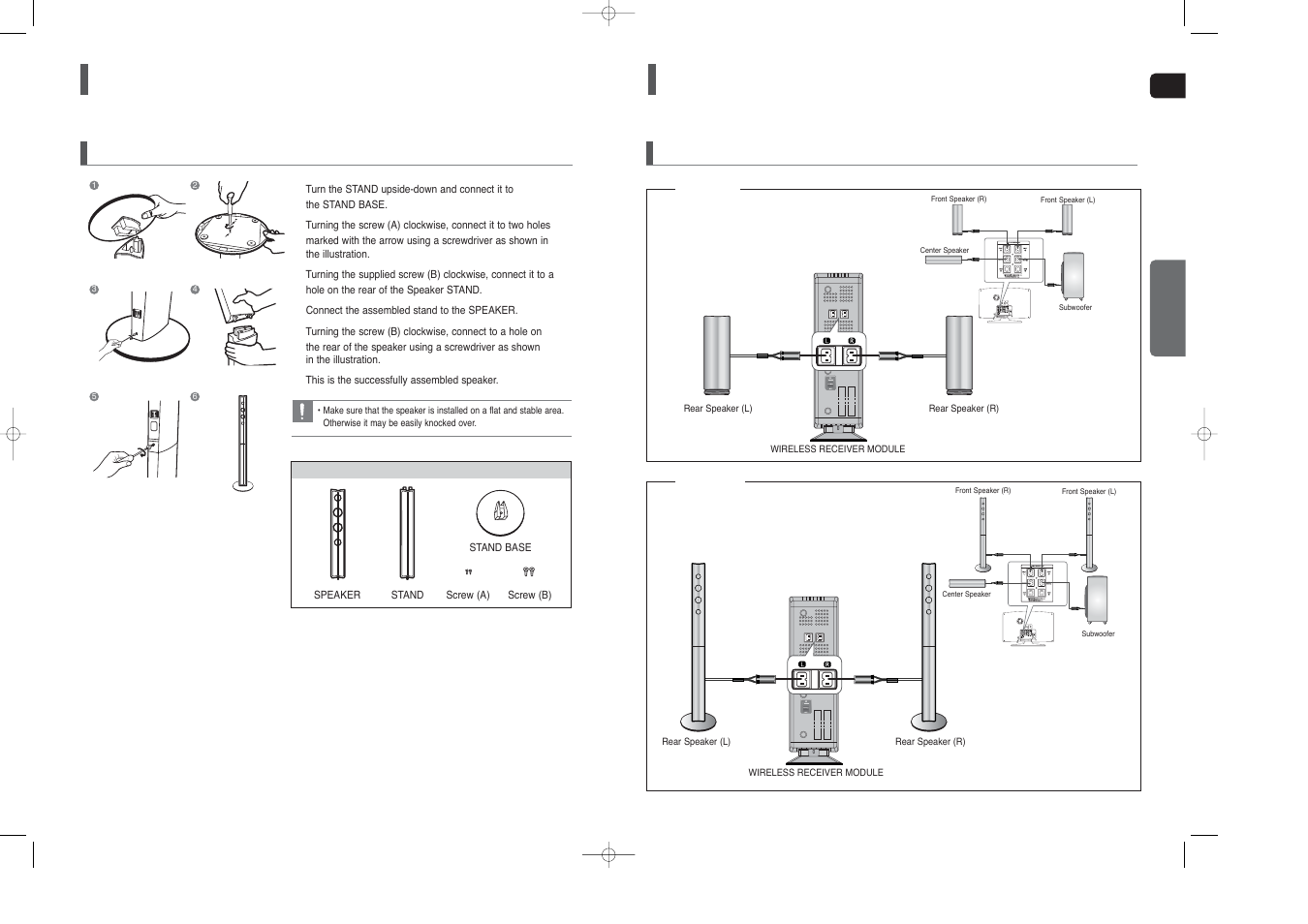 Speaker installation | Samsung HT-TX250  EN User Manual | Page 8 / 35
