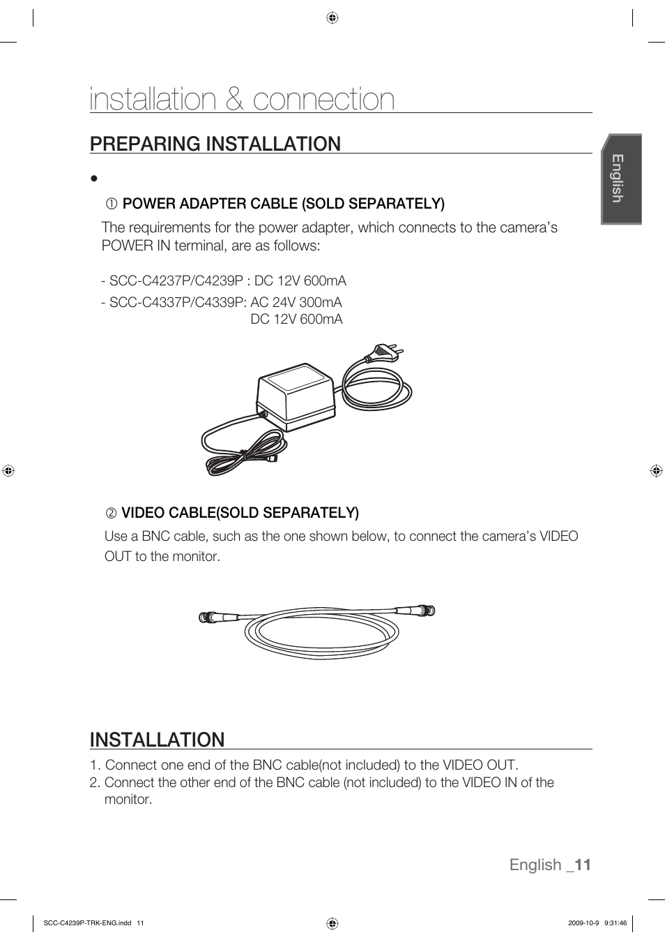 Installation & connection, Preparing installation, Installation | Samsung SCC-C4339P User Manual | Page 11 / 36