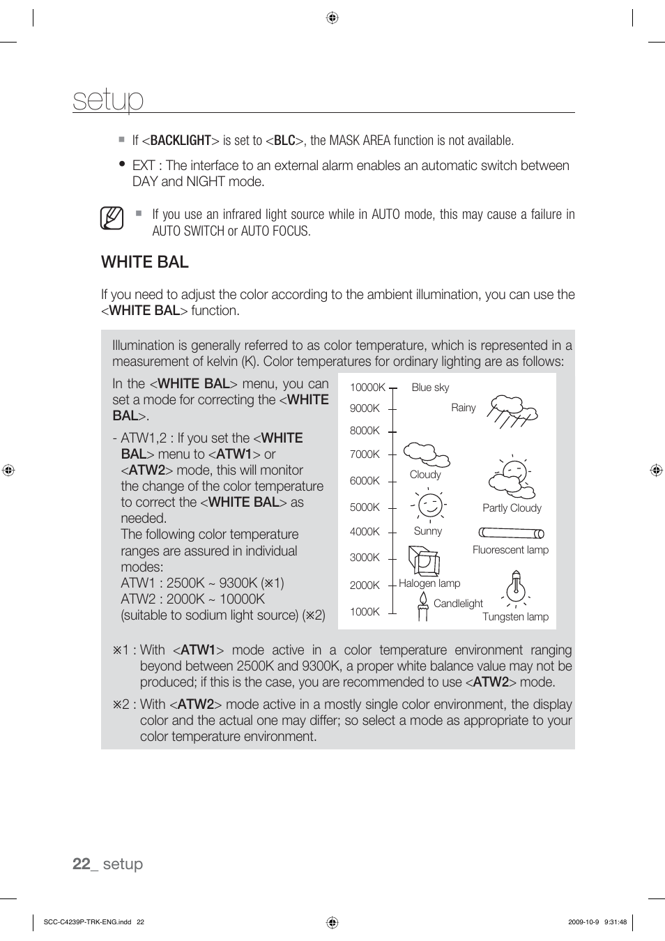 Setup, White bal, 22_ setup | Samsung SCC-C4339P User Manual | Page 22 / 36