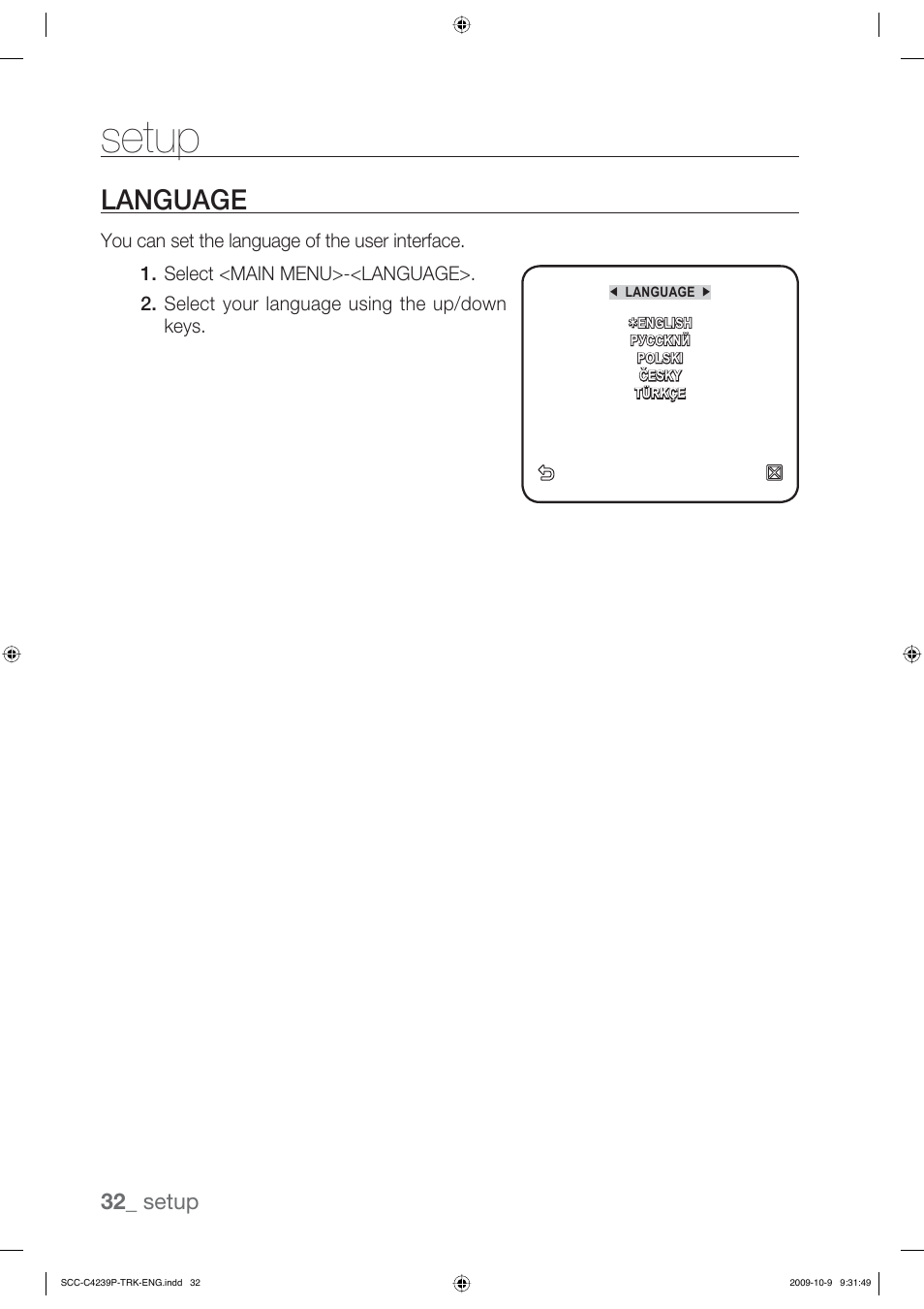 Setup, Language, 32_ setup | Samsung SCC-C4339P User Manual | Page 32 / 36