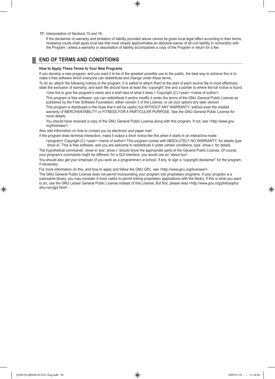 End of terms and conditions | Samsung 8500 User Manual | Page 100 / 296