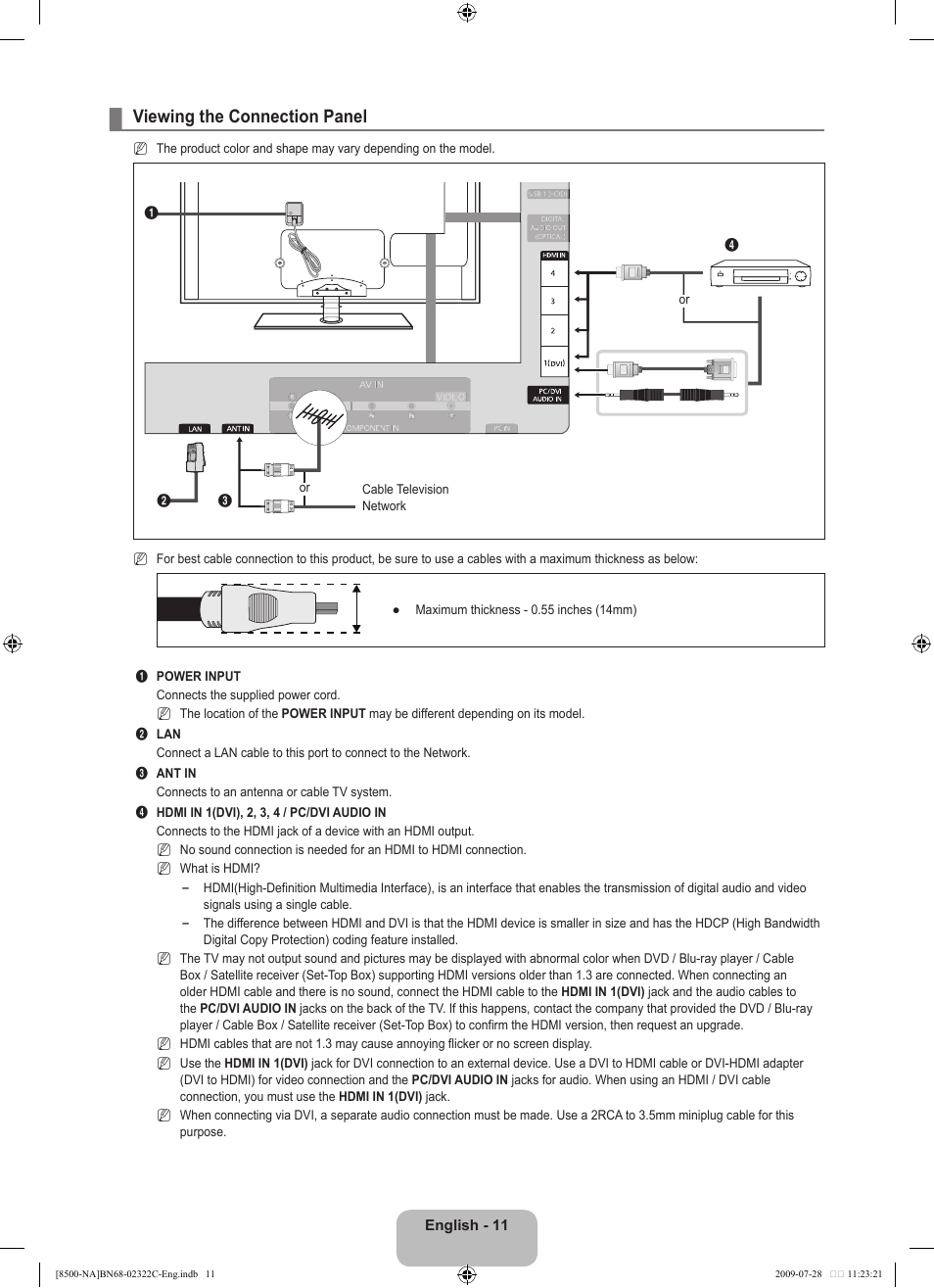 Viewing the connection panel | Samsung 8500 User Manual | Page 13 / 296