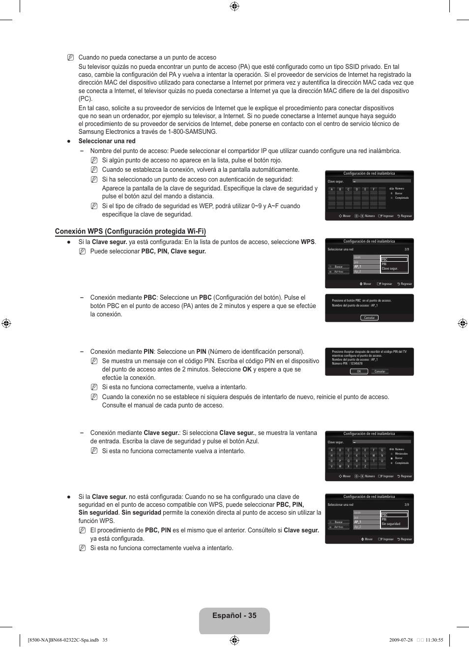 Español, Conexión wps (configuración protegida wi-fi) | Samsung 8500 User Manual | Page 144 / 296