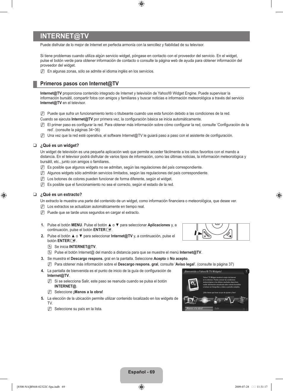 Internet@tv, Primeros pasos con internet@tv | Samsung 8500 User Manual | Page 178 / 296