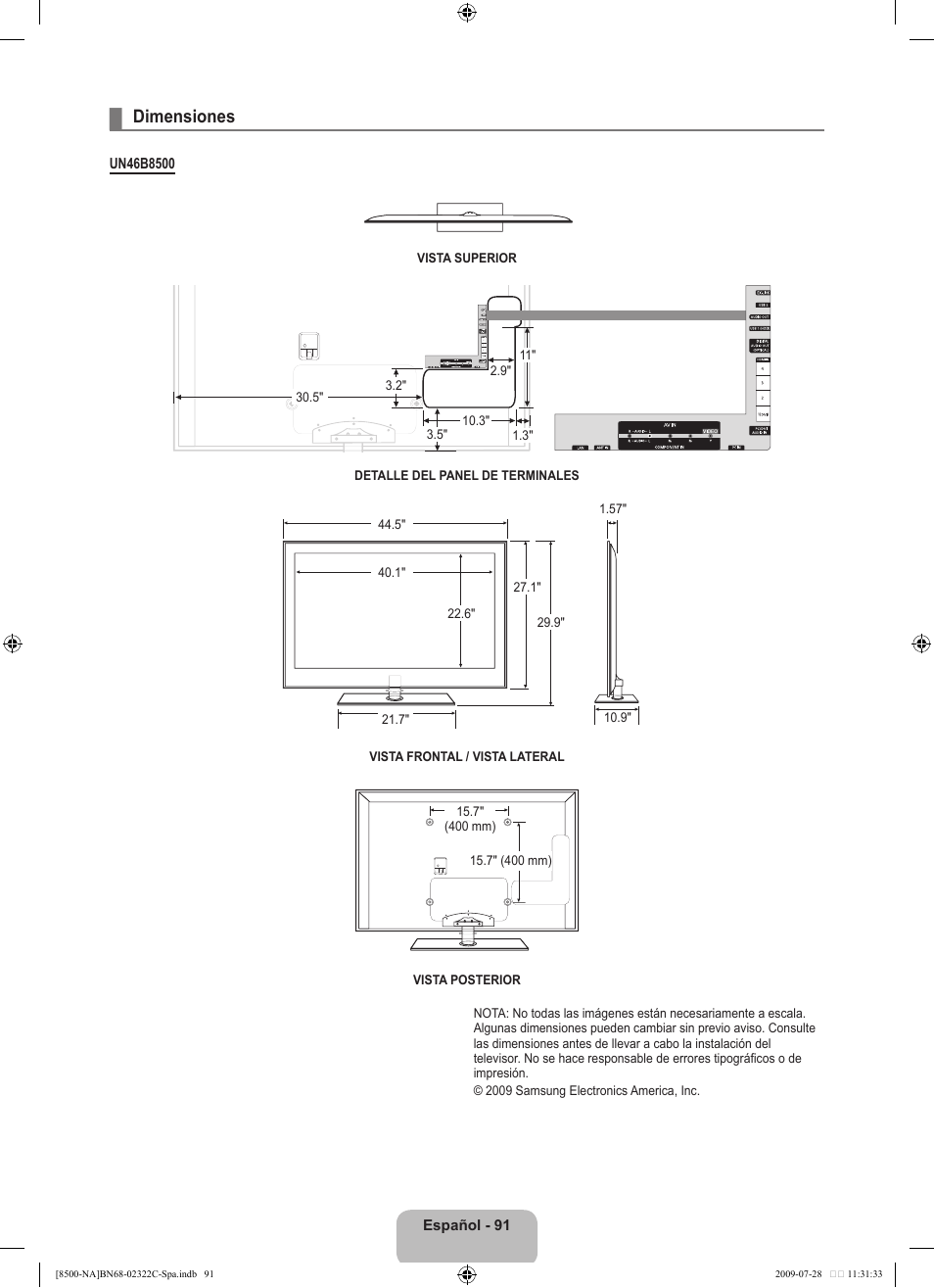 Dimensiones | Samsung 8500 User Manual | Page 200 / 296