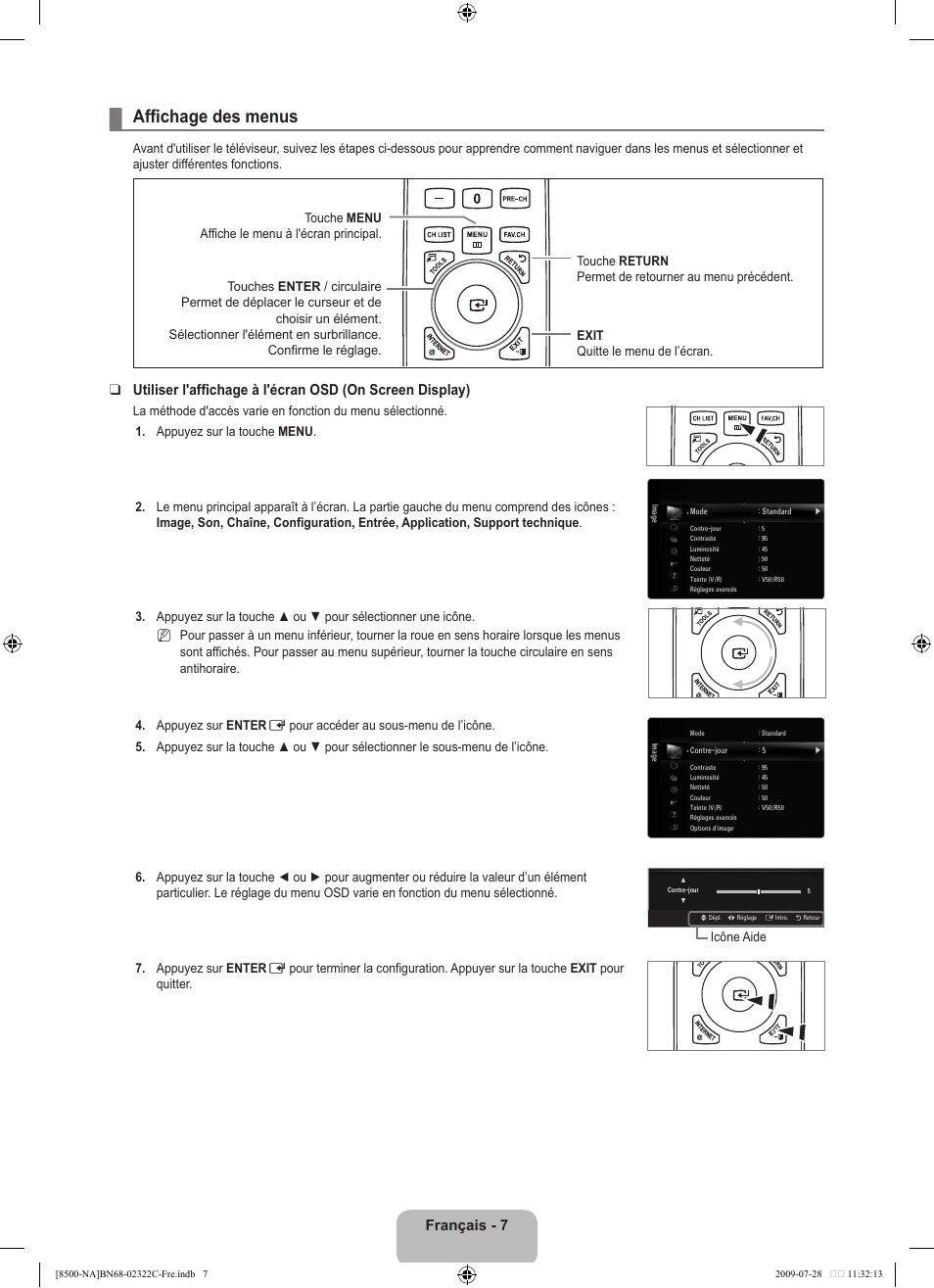 Affichage des menus, Français - 7 | Samsung 8500 User Manual | Page 211 / 296