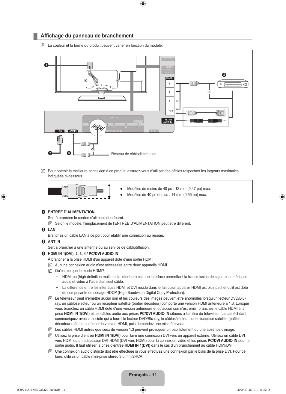 Affichage du panneau de branchement | Samsung 8500 User Manual | Page 215 / 296
