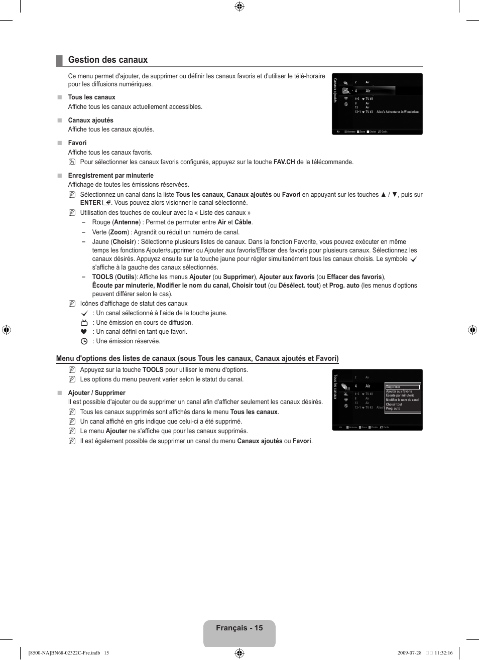 Gestion des canaux, Français - 1 | Samsung 8500 User Manual | Page 219 / 296