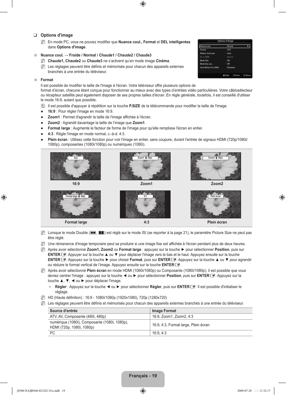 Français - 19 options d'image | Samsung 8500 User Manual | Page 223 / 296