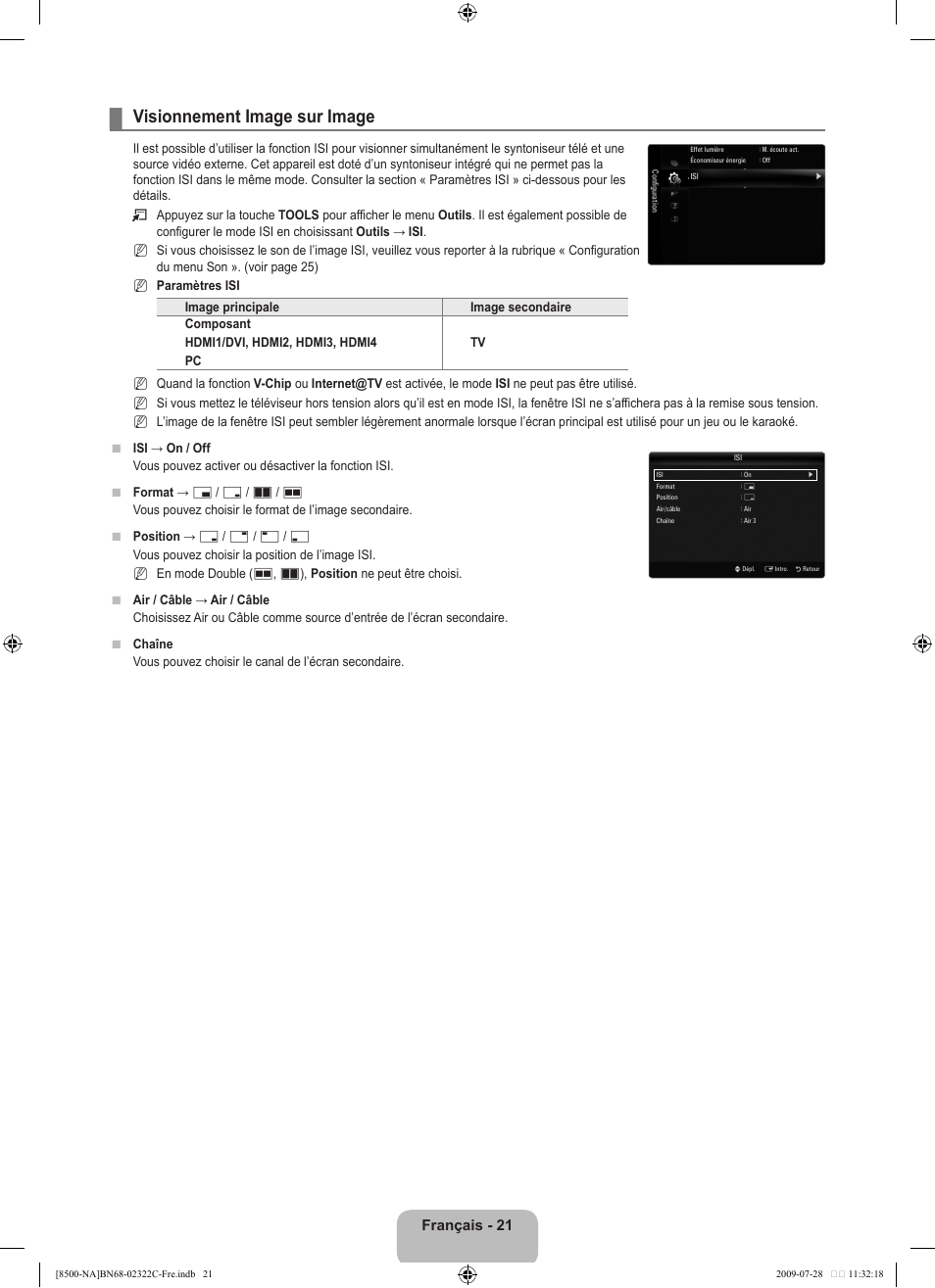 Visionnement image sur image, Français - 21 | Samsung 8500 User Manual | Page 225 / 296