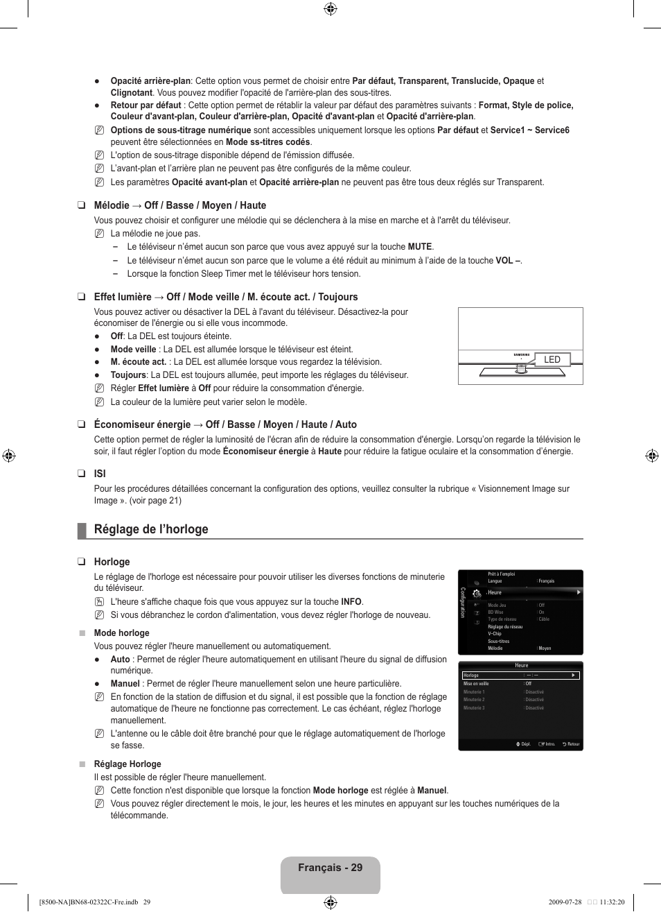 Réglage de l’horloge | Samsung 8500 User Manual | Page 233 / 296