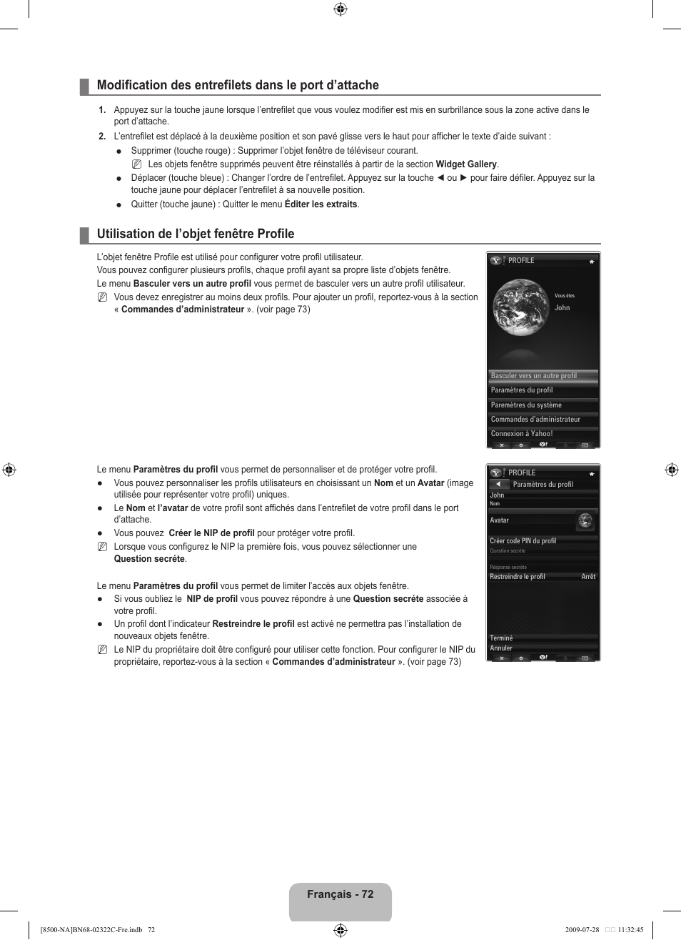 Utilisation de l’objet fenêtre profile | Samsung 8500 User Manual | Page 276 / 296