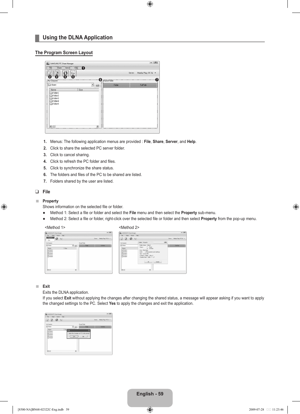 Using the dlna application | Samsung 8500 User Manual | Page 61 / 296