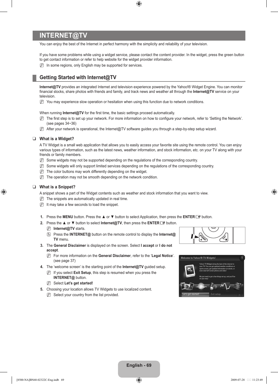 Internet@tv, Getting started with internet@tv | Samsung 8500 User Manual | Page 71 / 296