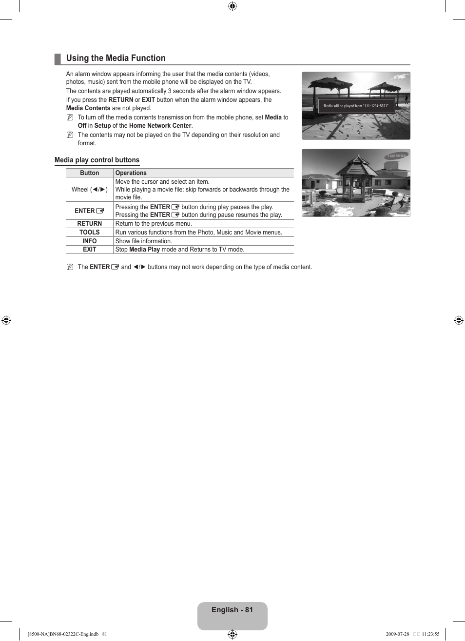 Using the media function | Samsung 8500 User Manual | Page 83 / 296