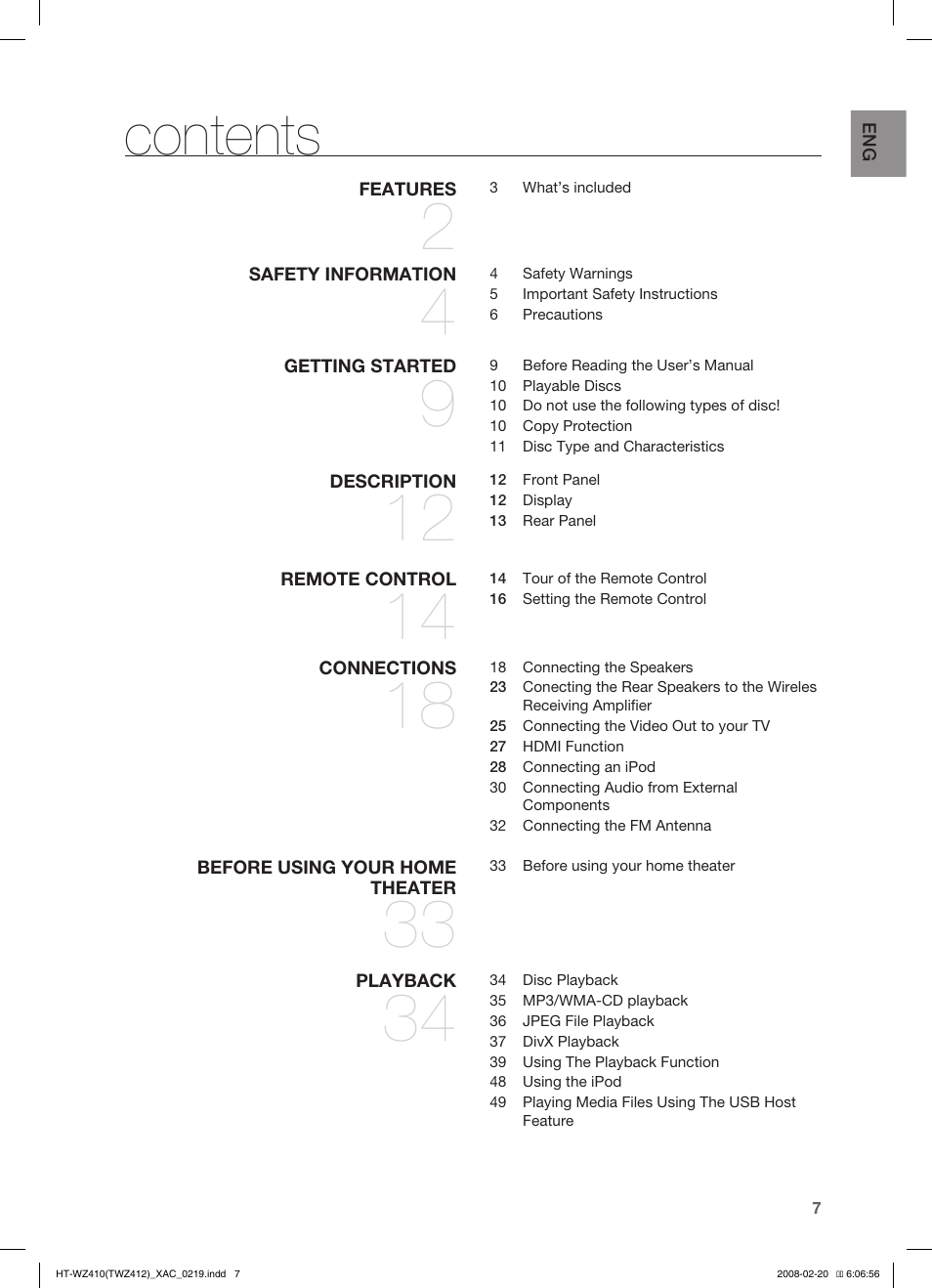 Samsung HT-TWZ412 User Manual | Page 8 / 74