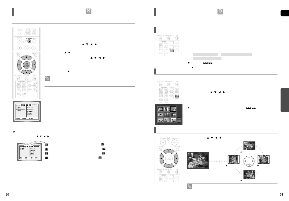 Mp3/wma-cd playback, Jpeg file playback, Slide mode 1 | Digest function, Rotate/flip function | Samsung HT-TX75 User Manual | Page 16 / 39