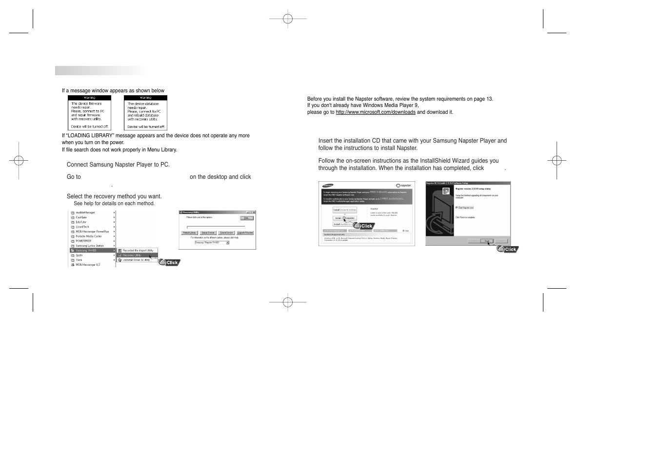 Installing the napster software, Installation and setup | Samsung YEPP YH-920 User Manual | Page 11 / 39