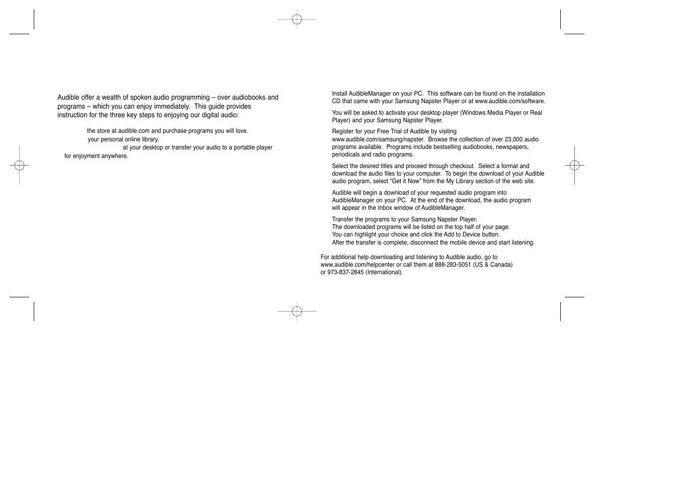 Using audible with your samsung napster player, Welcome to audible and the getting started guide | Samsung YEPP YH-920 User Manual | Page 18 / 39