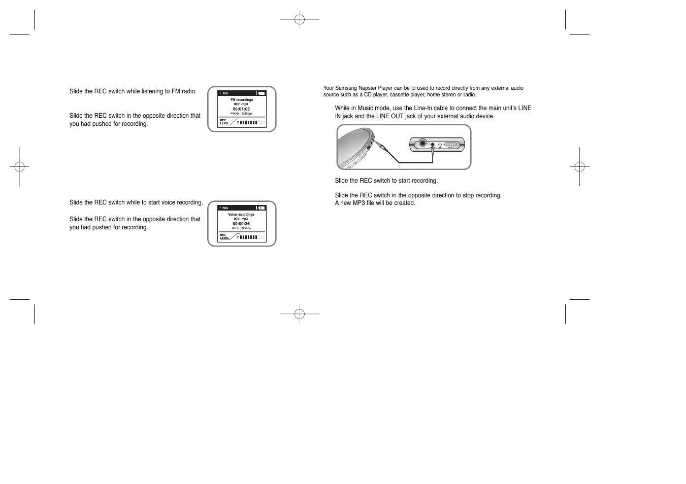 Recording from fm radio, Recording mp3s, Recording from fm radio recording voice | Samsung YEPP YH-920 User Manual | Page 28 / 39