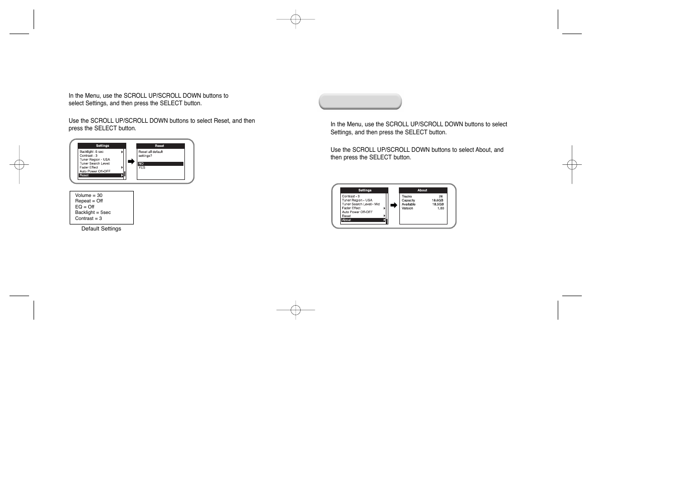 Restoring default settings, Player information | Samsung YEPP YH-920 User Manual | Page 33 / 39