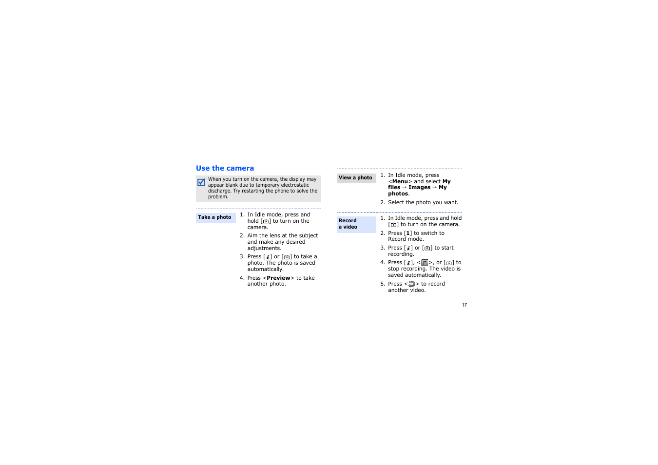 Use the camera | Samsung GH68-14886A User Manual | Page 20 / 46