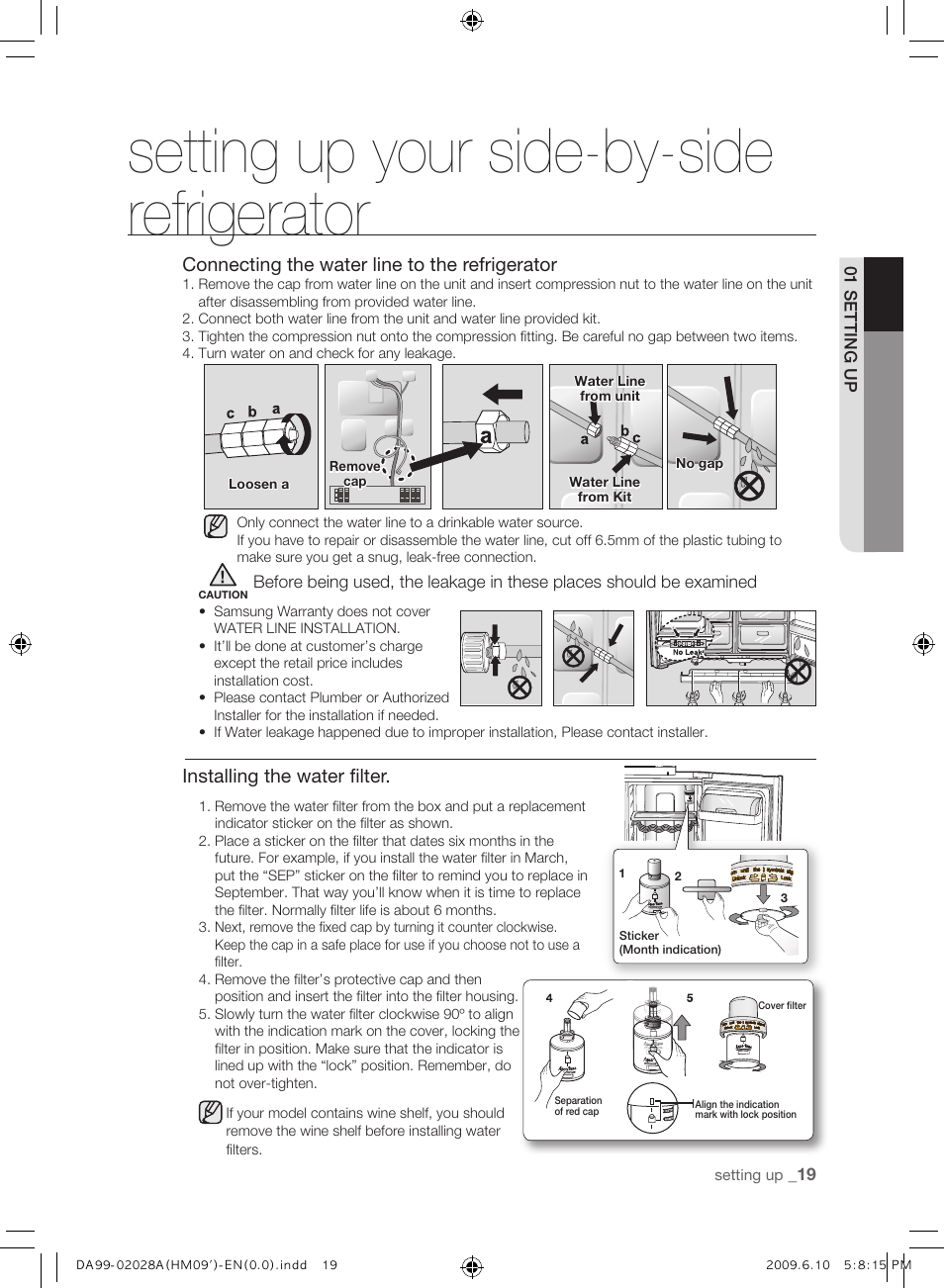 Setting up your side-by-side refrigerator | Samsung SRS600HNP User Manual | Page 19 / 44