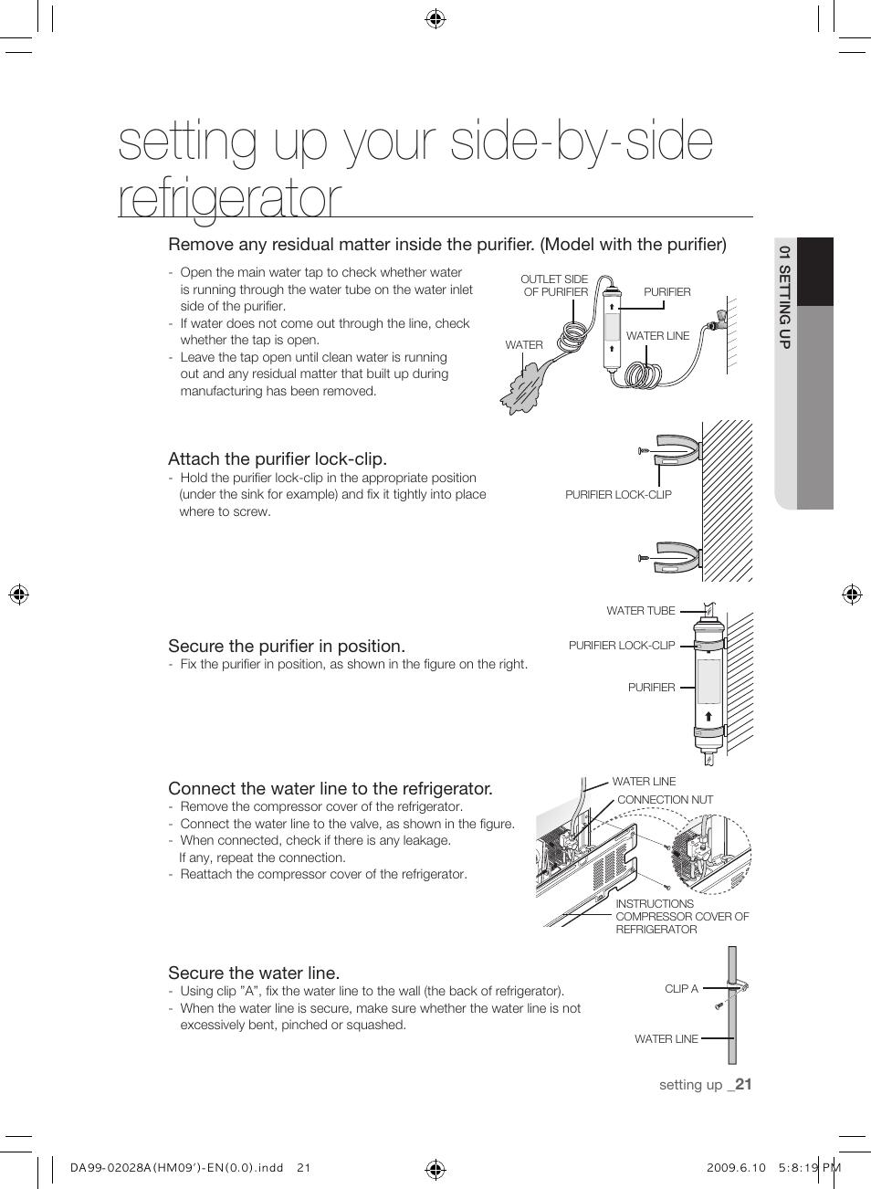 Setting up your side-by-side refrigerator | Samsung SRS600HNP User Manual | Page 21 / 44