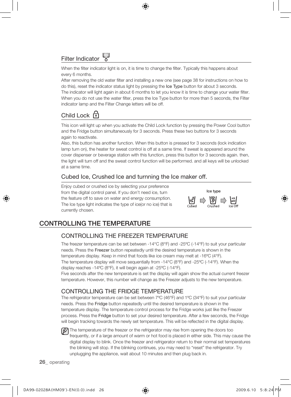 Controlling the temperature | Samsung SRS600HNP User Manual | Page 26 / 44