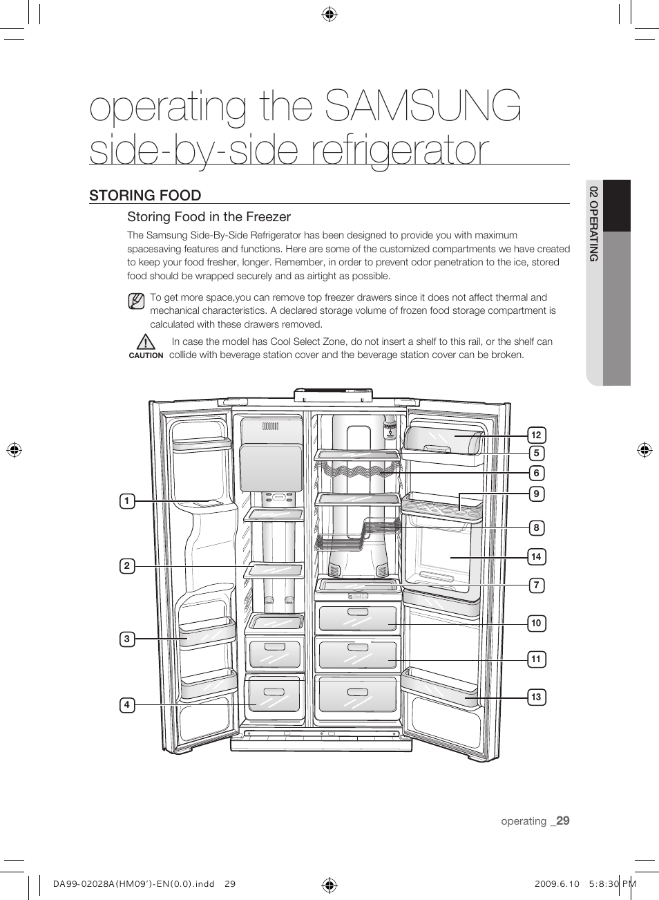 Storing food, Operating the samsung side-by-side refrigerator | Samsung SRS600HNP User Manual | Page 29 / 44