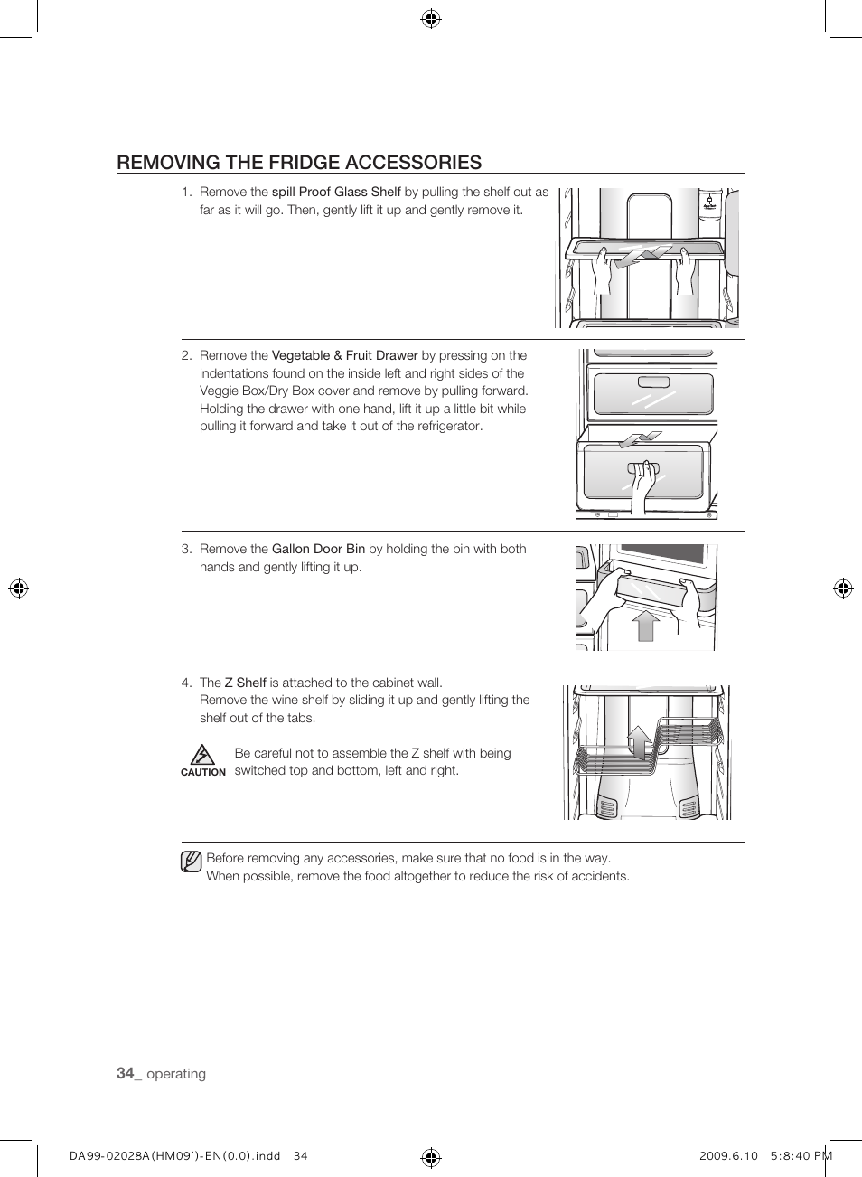 Removing the fridge accessories | Samsung SRS600HNP User Manual | Page 34 / 44