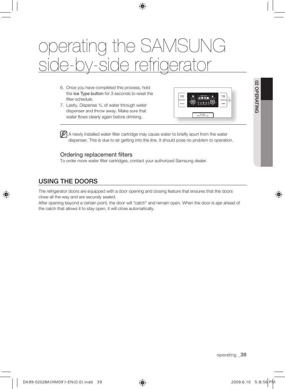 Using the doors, Operating the samsung side-by-side refrigerator | Samsung SRS600HNP User Manual | Page 39 / 44