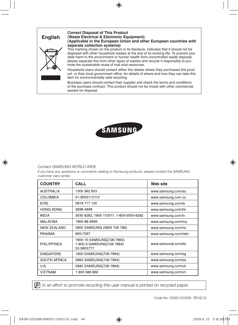 English | Samsung SRS600HNP User Manual | Page 44 / 44