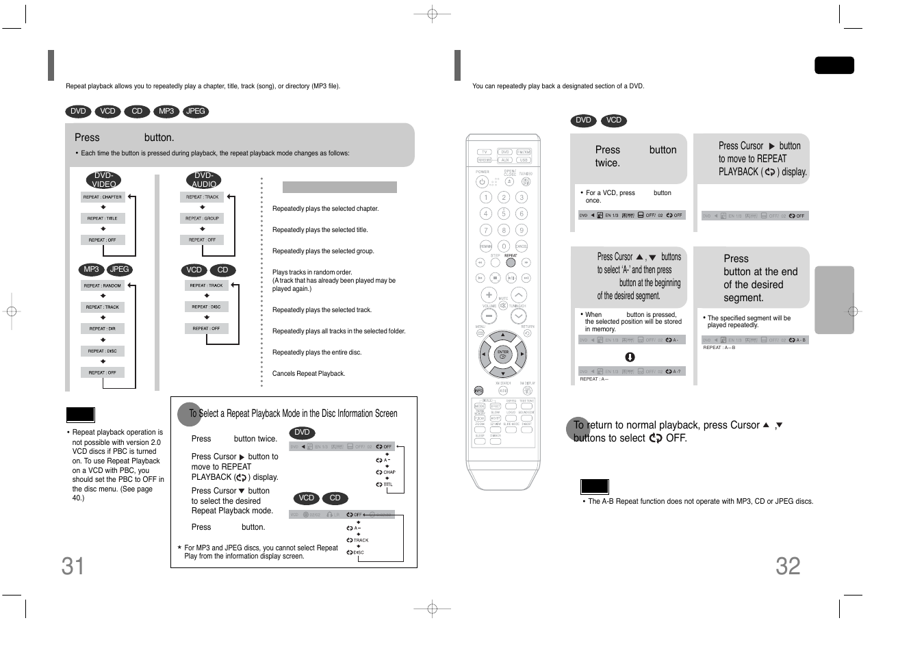 Repeat playback a-b repeat playback | Samsung HT-Q45 User Manual | Page 17 / 41