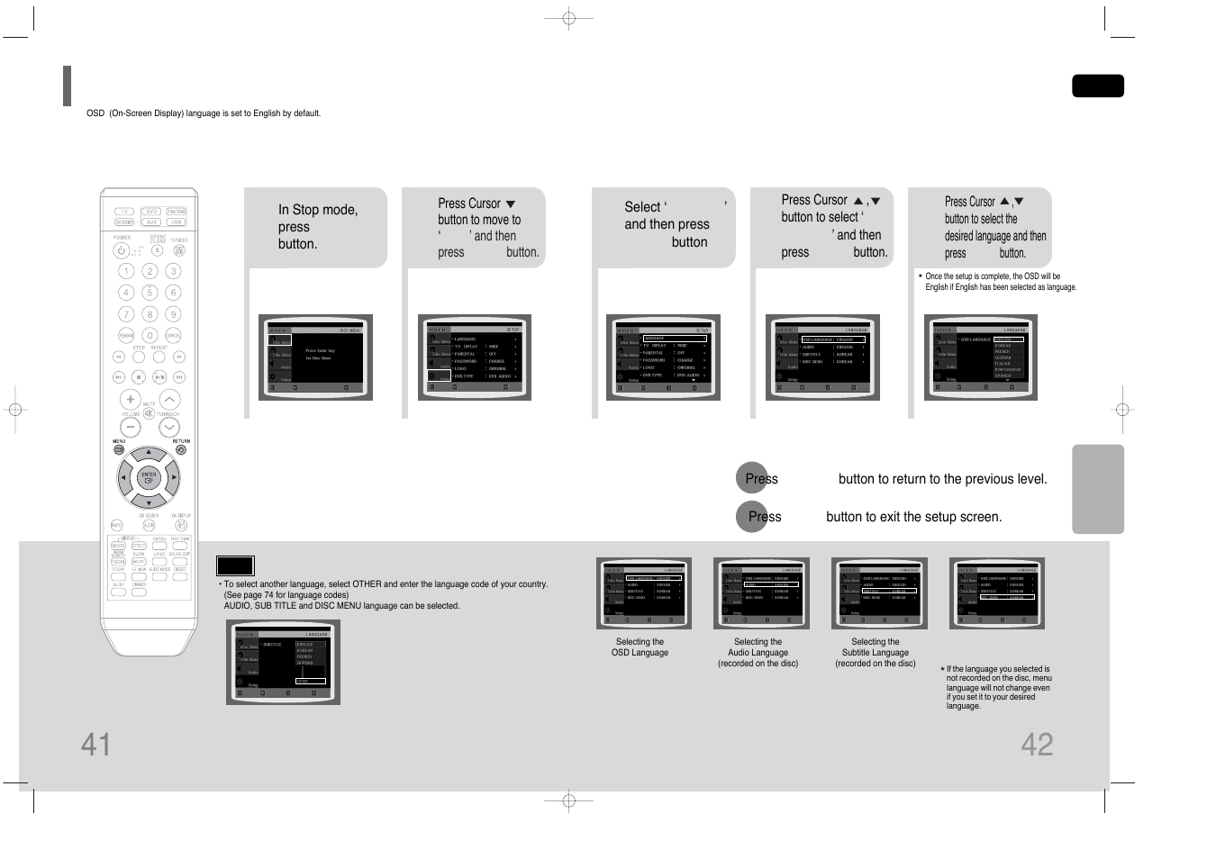 Setting the language 41 | Samsung HT-Q45 User Manual | Page 22 / 41