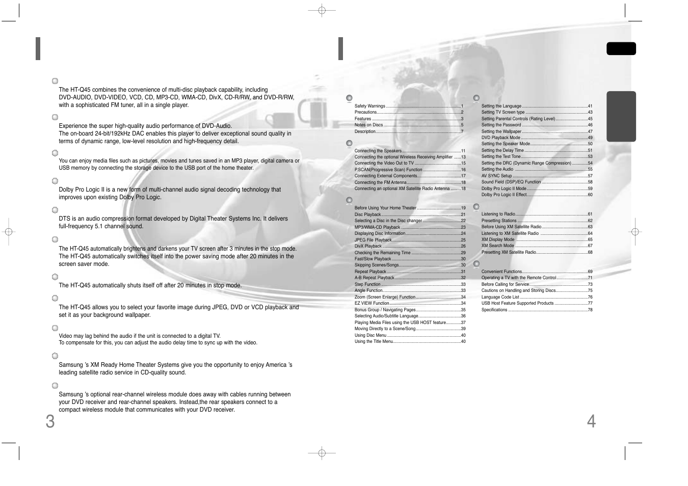 Features contents | Samsung HT-Q45 User Manual | Page 3 / 41