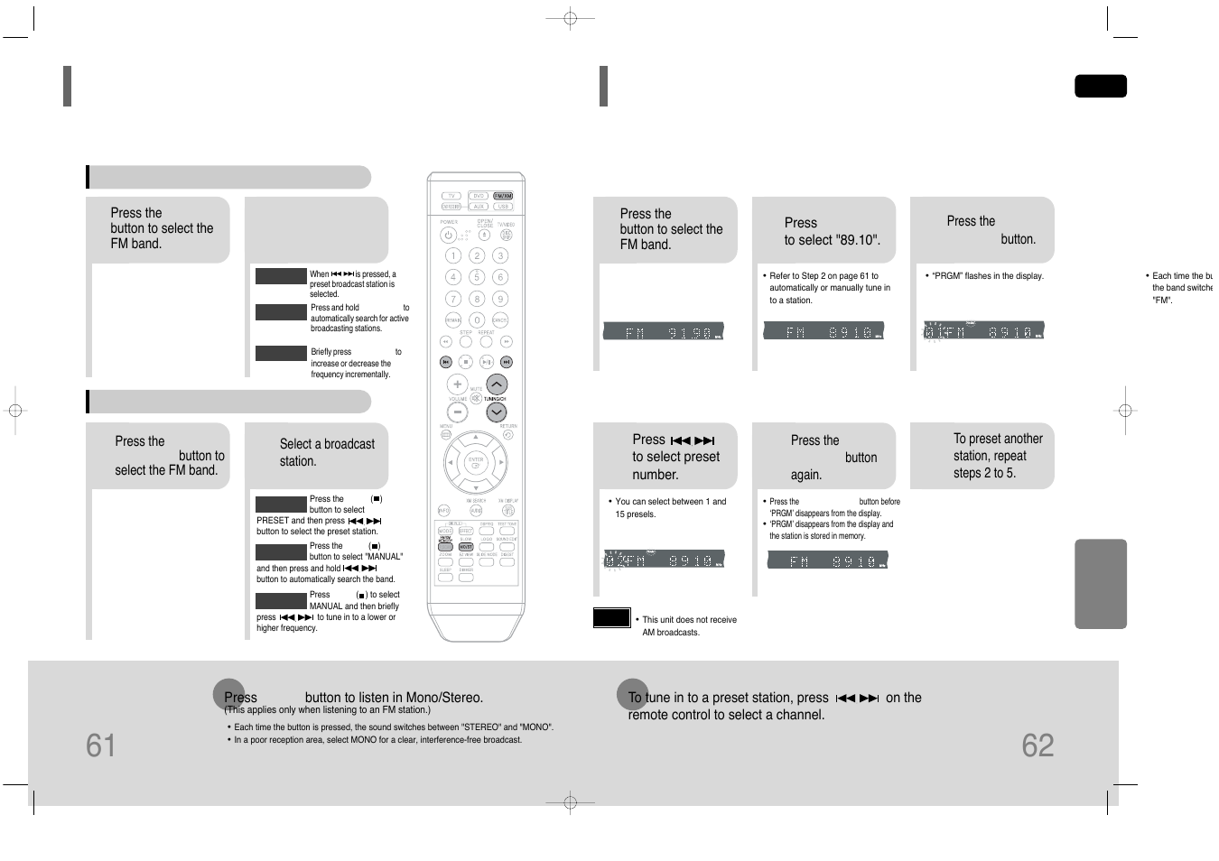 Presetting stations 61, Listening to radio | Samsung HT-Q45 User Manual | Page 32 / 41