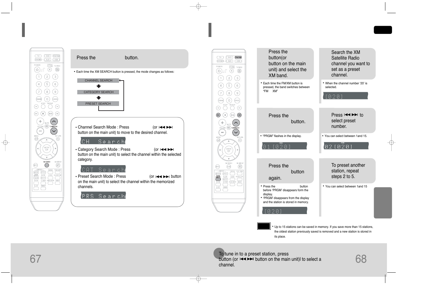 67 xm search mode, Presetting xm satellite radio | Samsung HT-Q45 User Manual | Page 35 / 41