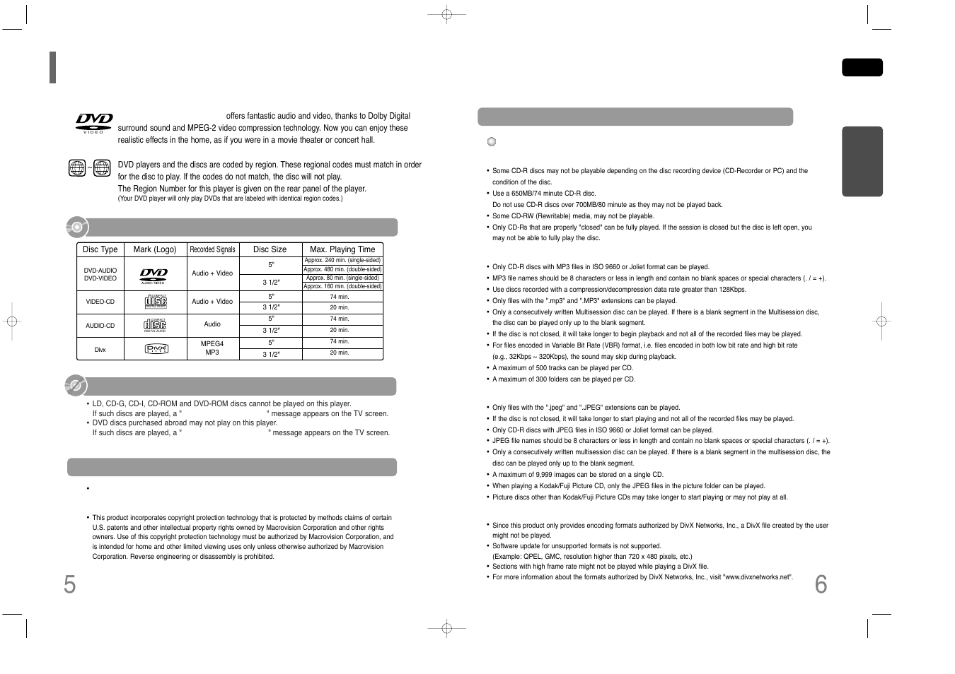 Disc recording format, Do not use the following types of disc, Playable discs | Samsung HT-Q45 User Manual | Page 4 / 41